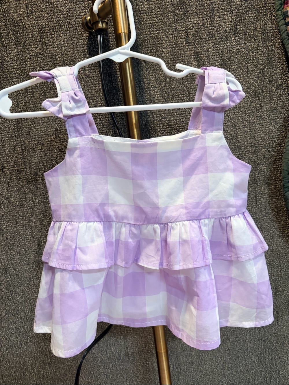 Janie and Jack Lavender Gingham Ruffle Tank Top & Pants Set